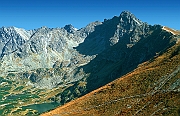 Tatry, jesien, Swinica, Koscielec, Granaty, Kozi Wierch, w dole Dolina Gasienicowa i stoki Beskidu.