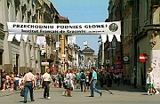 Krakow, lato, ulica Florianska, akcja Instytutu Francuskiego 